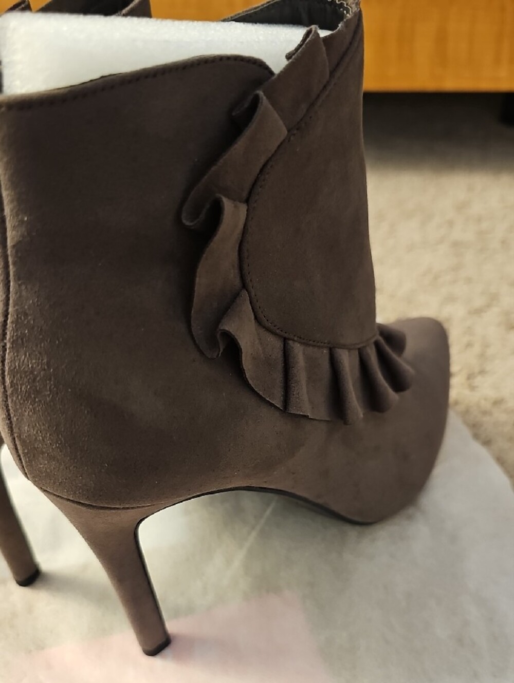 Journee Collection Gray Suede Pointed-Toe Ruffle Ankle Booties - Picture 7 of 10
